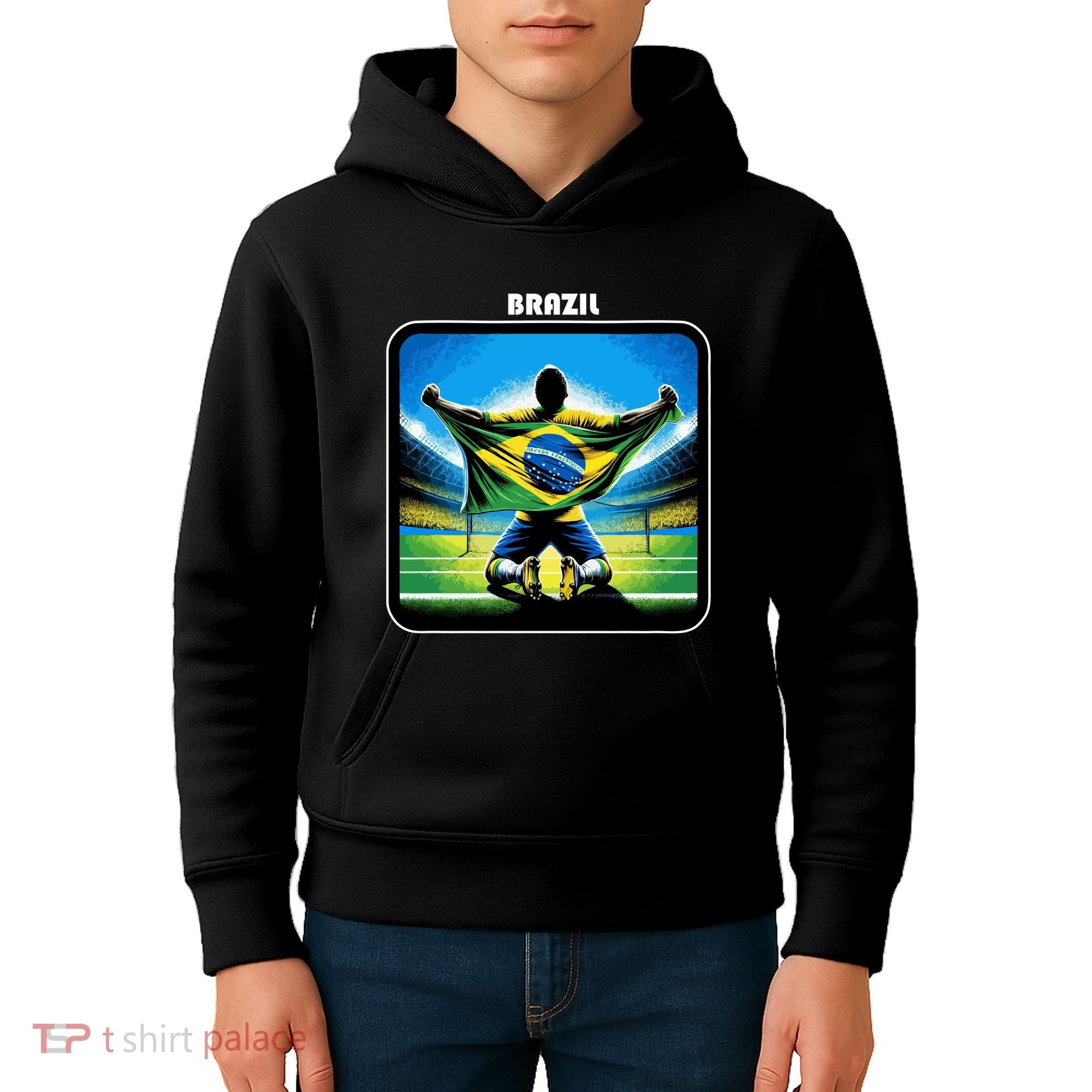 Cool Brazil National Soccer Team With Flag Kids Hoodie