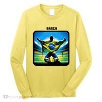 Cool Brazil National Soccer Team With Flag Long Sleeve Shirt thumb 0