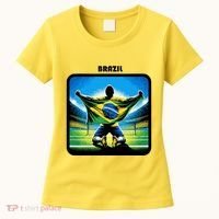 Cool Brazil National Soccer Team With Flag Women's T-Shirt thumb 0