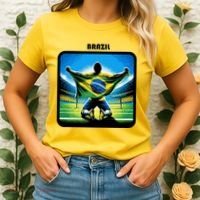 Cool Brazil National Soccer Team With Flag Women's T-Shirt thumb 2