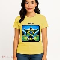 Cool Brazil National Soccer Team With Flag Women's T-Shirt thumb 4