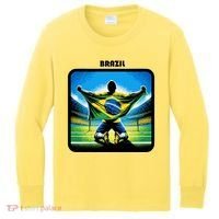 Cool Brazil National Soccer Team With Flag Kids Long Sleeve Shirt thumb 0