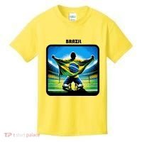 Cool Brazil National Soccer Team With Flag Kids T-Shirt thumb 0