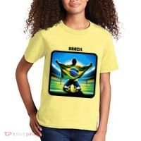 Cool Brazil National Soccer Team With Flag Kids T-Shirt thumb 2