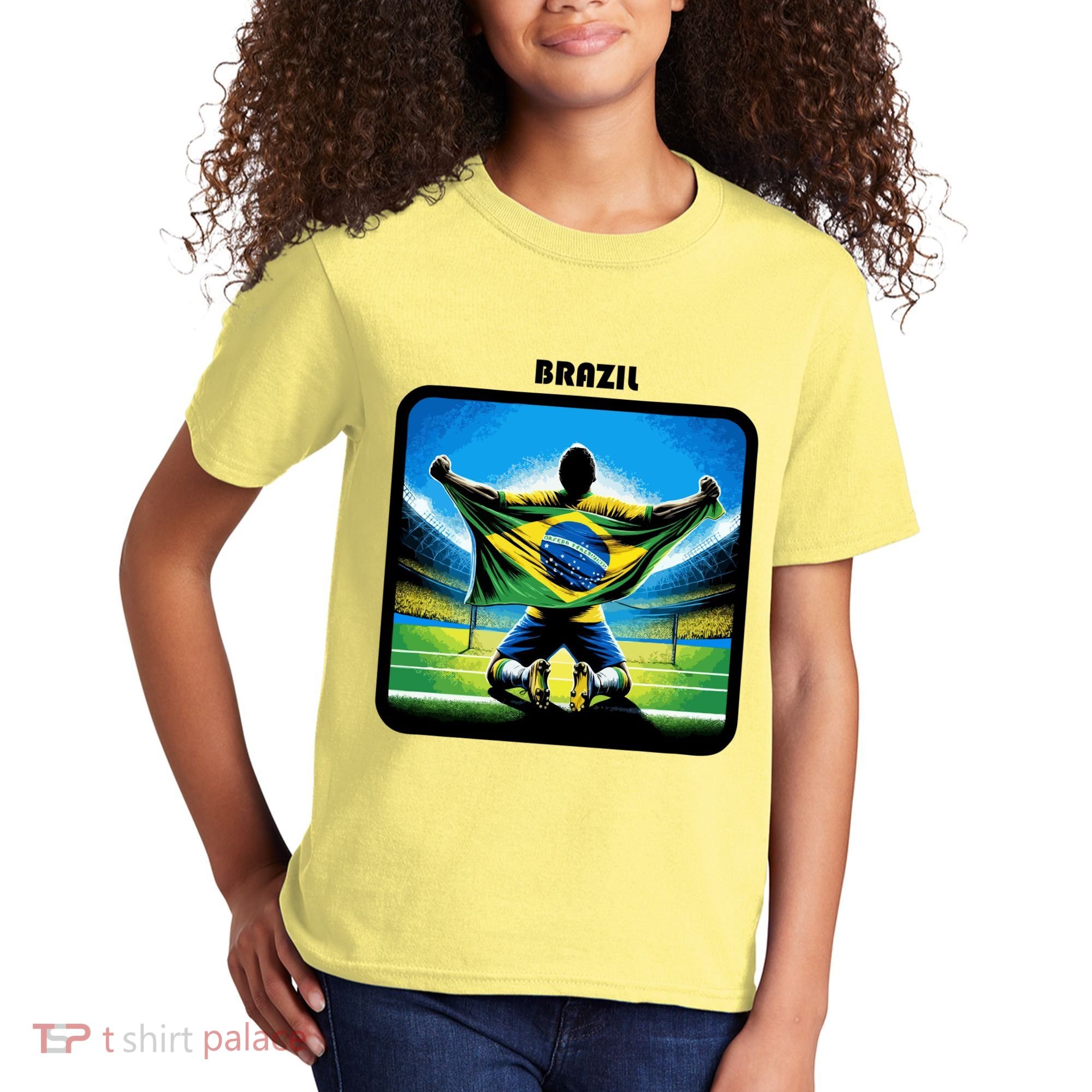 Cool Brazil National Soccer Team With Flag Kids T-Shirt