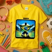 Cool Brazil National Soccer Team With Flag Kids T-Shirt thumb 3