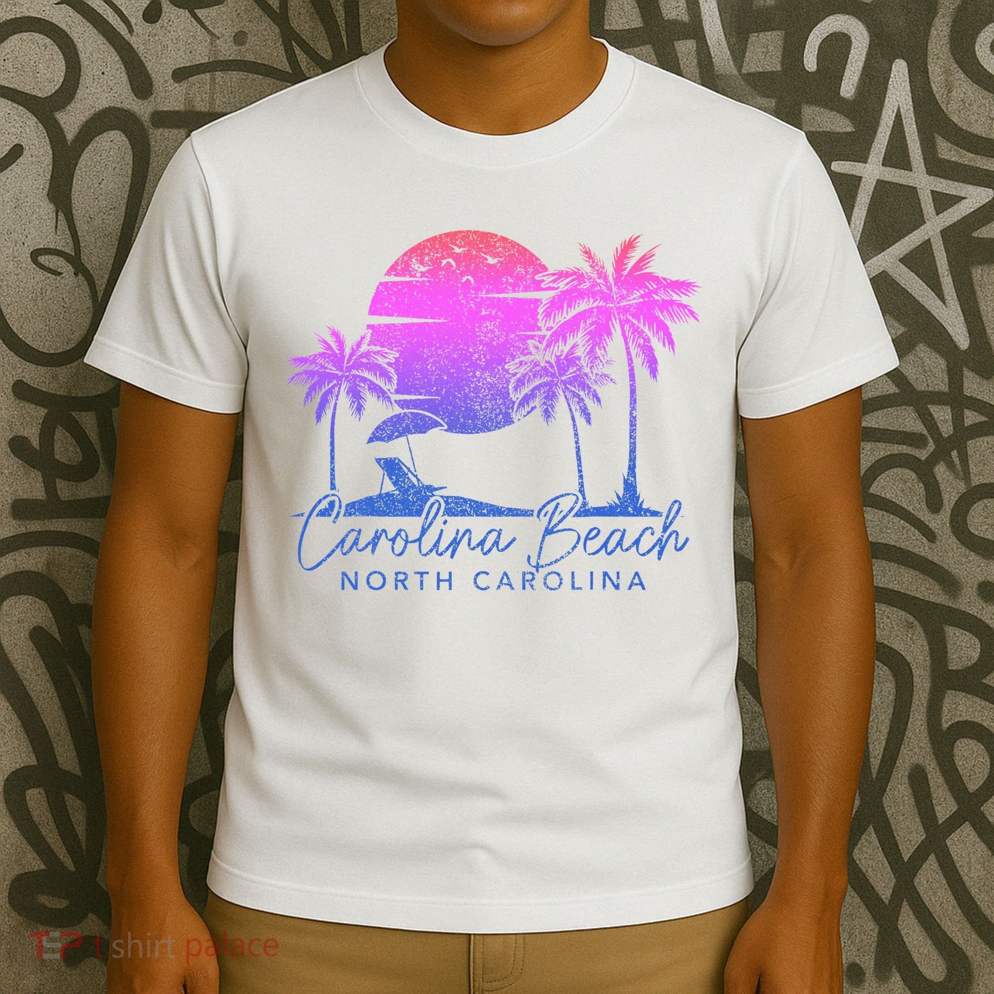 Carolina Beach North Carolina Vintage Sunset Surfer Retro T-Shirt