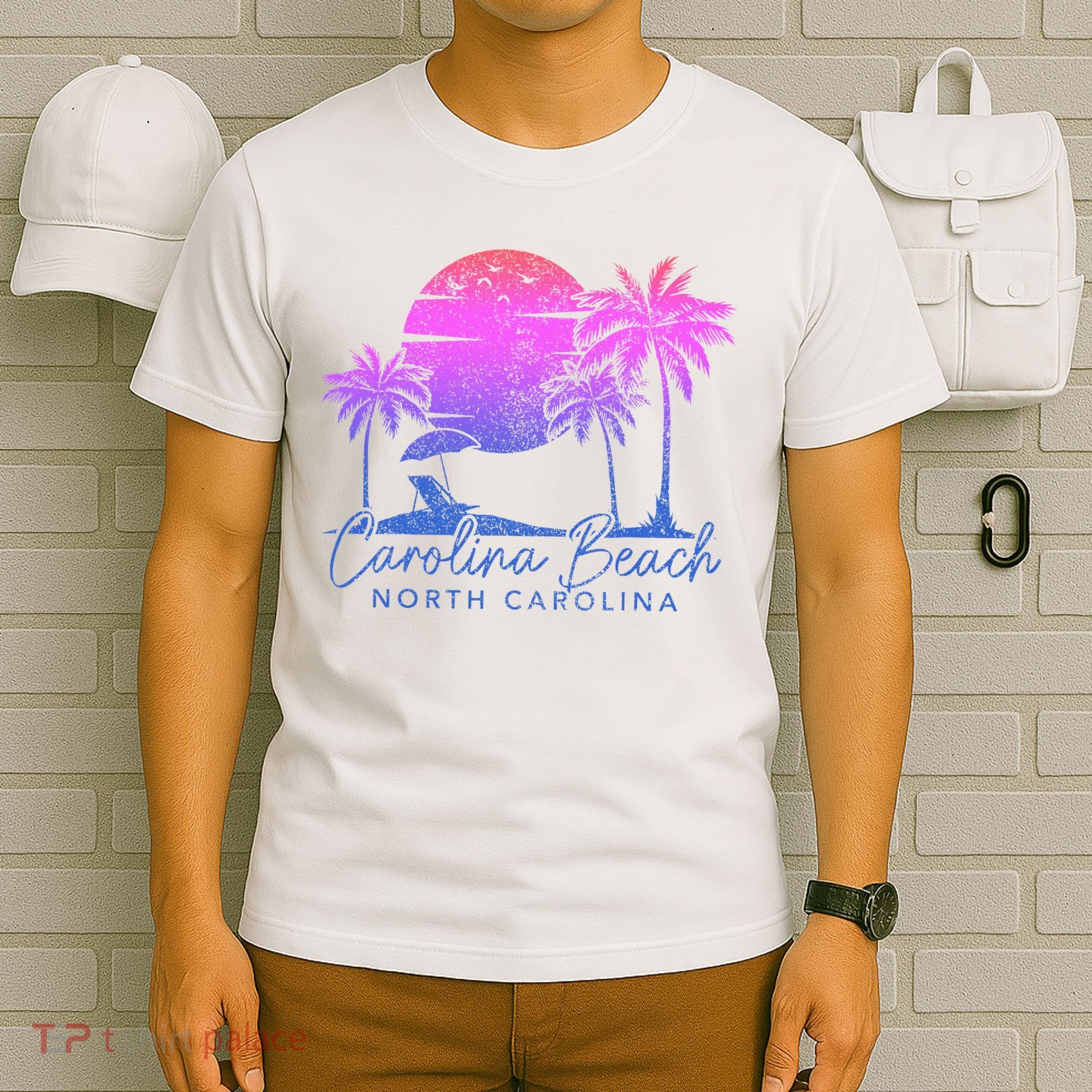 Carolina Beach North Carolina Vintage Sunset Surfer Retro T-Shirt