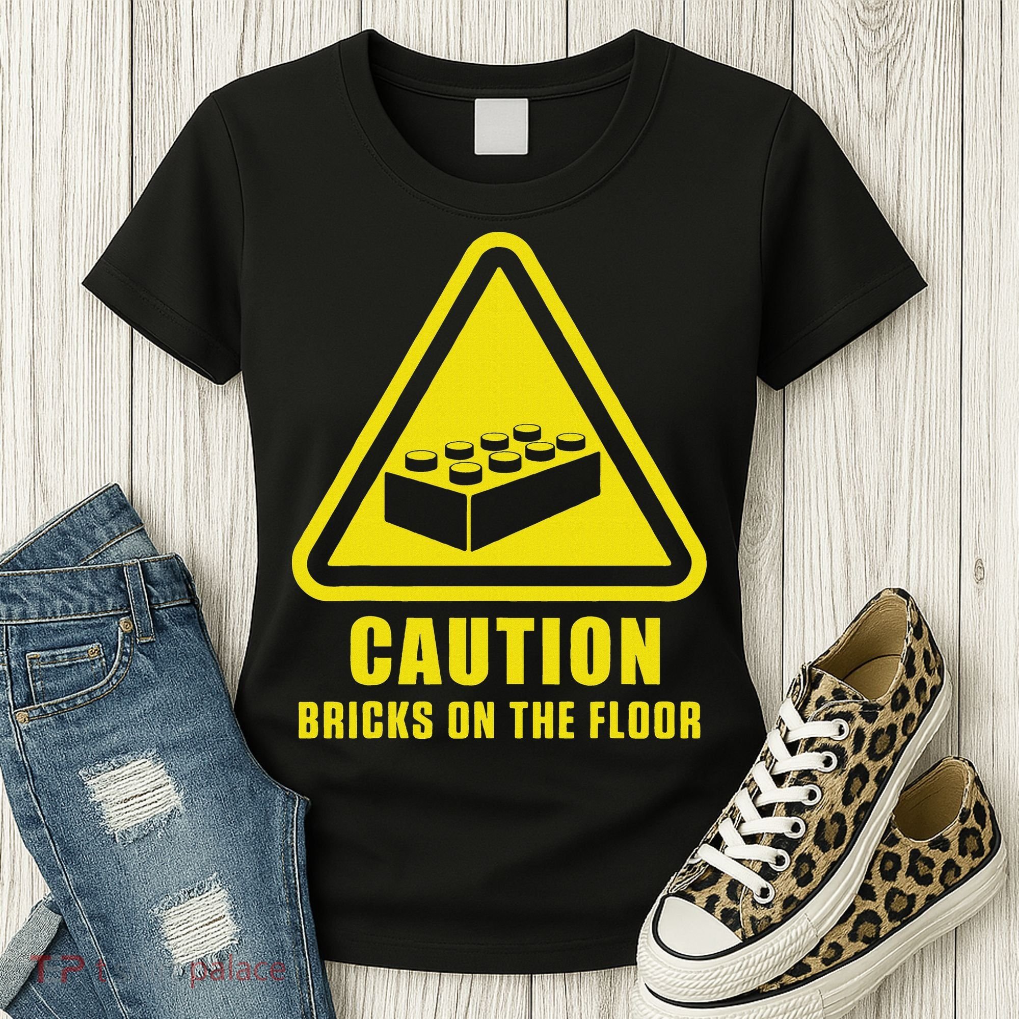 Caution Bricks On Floor Building Blocks Master Builder Women's T-Shirt
