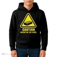 Caution Bricks On Floor Building Blocks Master Builder Kids Hoodie thumb 4