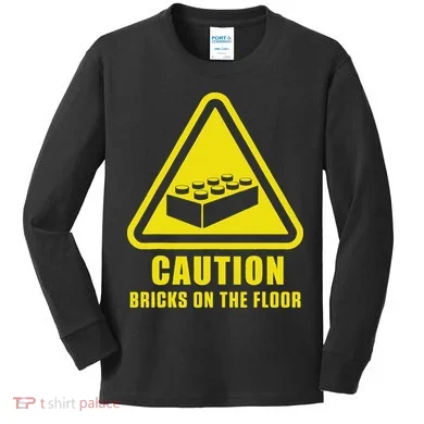 Caution Bricks On Floor Building Blocks Master Builder Kids Long Sleeve Shirt
