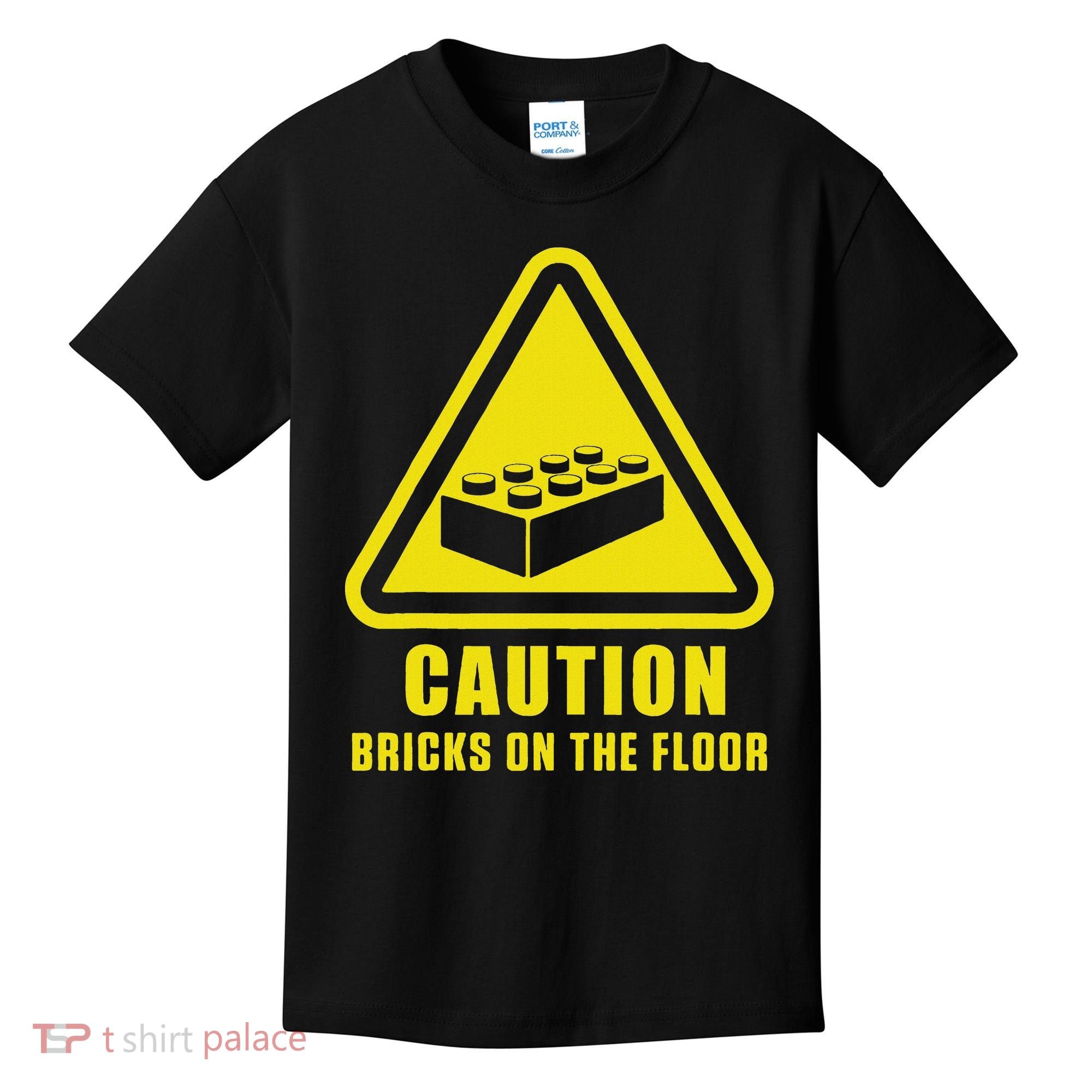 Caution Bricks On Floor Building Blocks Master Builder Kids T-Shirt