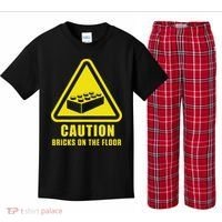 Caution Bricks On Floor Building Blocks Master Builder Kids Plaid Pajama Set thumb 0