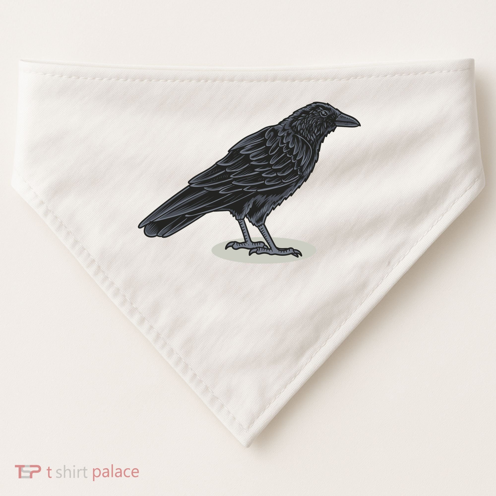 Crow Bird O White Surface USA-Made Doggie Bandana