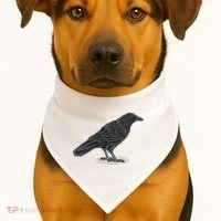 Crow Bird O White Surface USA-Made Doggie Bandana thumb 1
