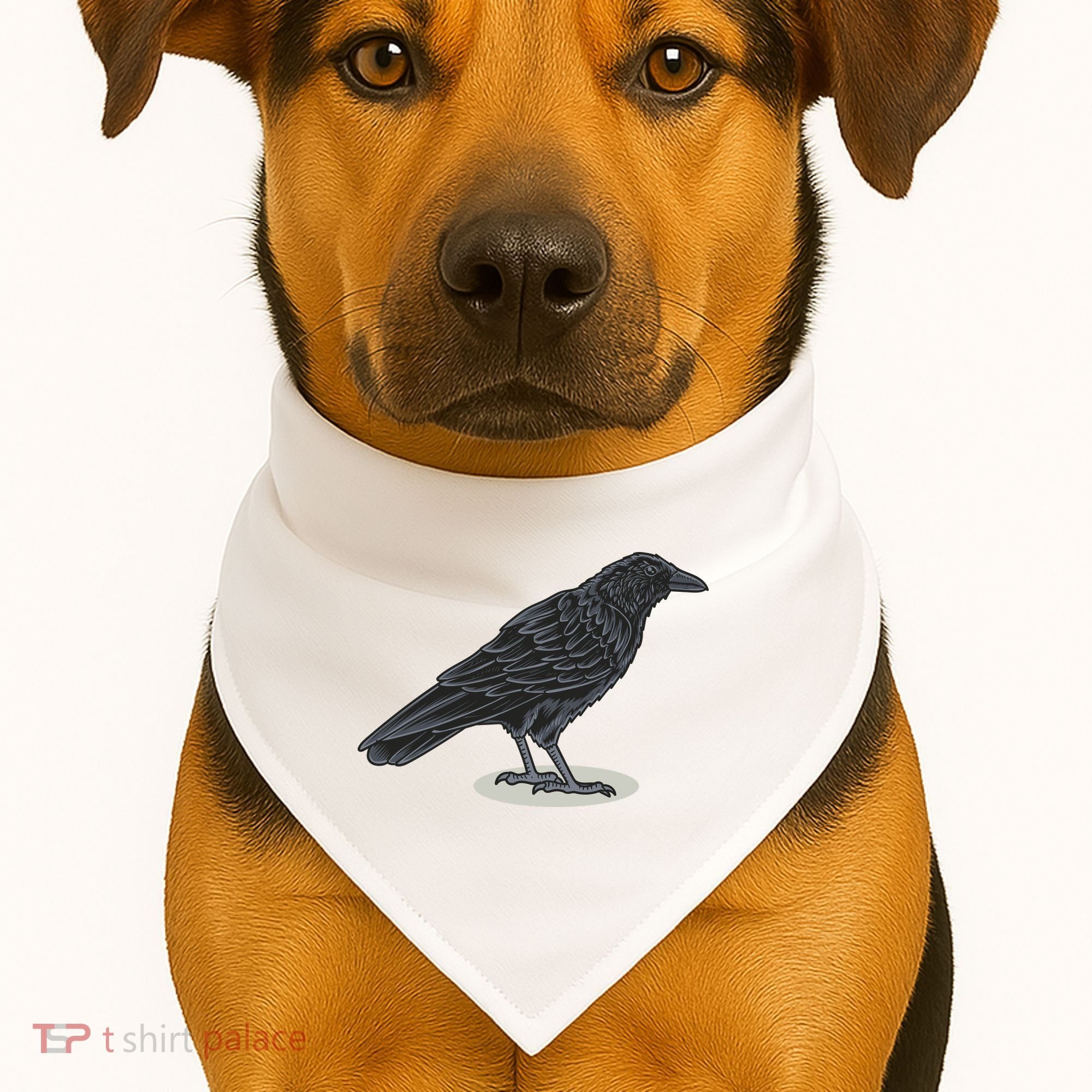 Crow Bird O White Surface USA-Made Doggie Bandana