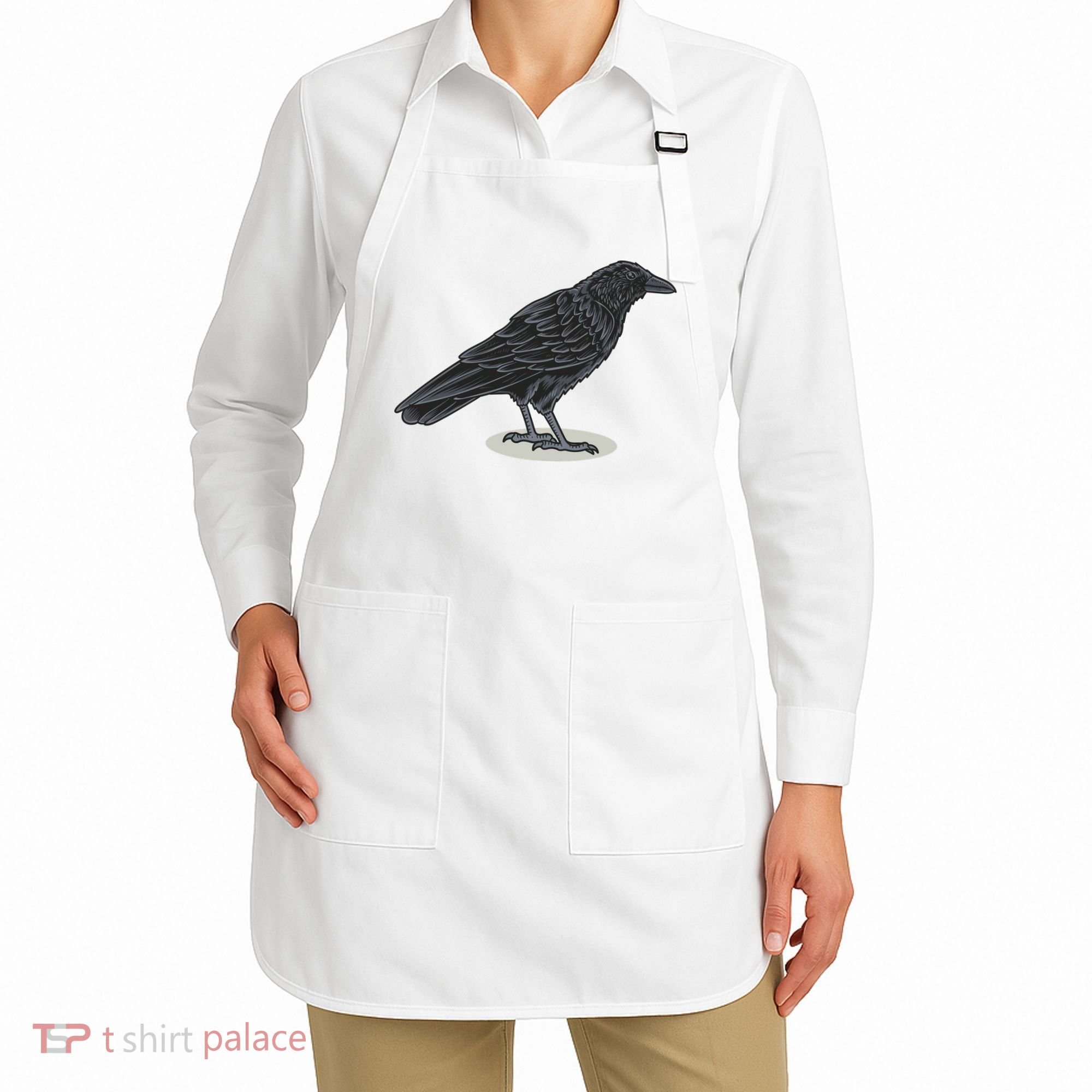 Crow Bird O White Surface Apron