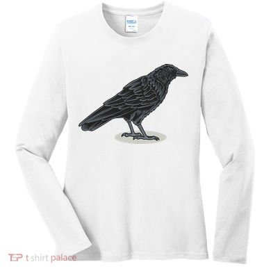Crow Bird O White Surface Women's Long Sleeve Shirt