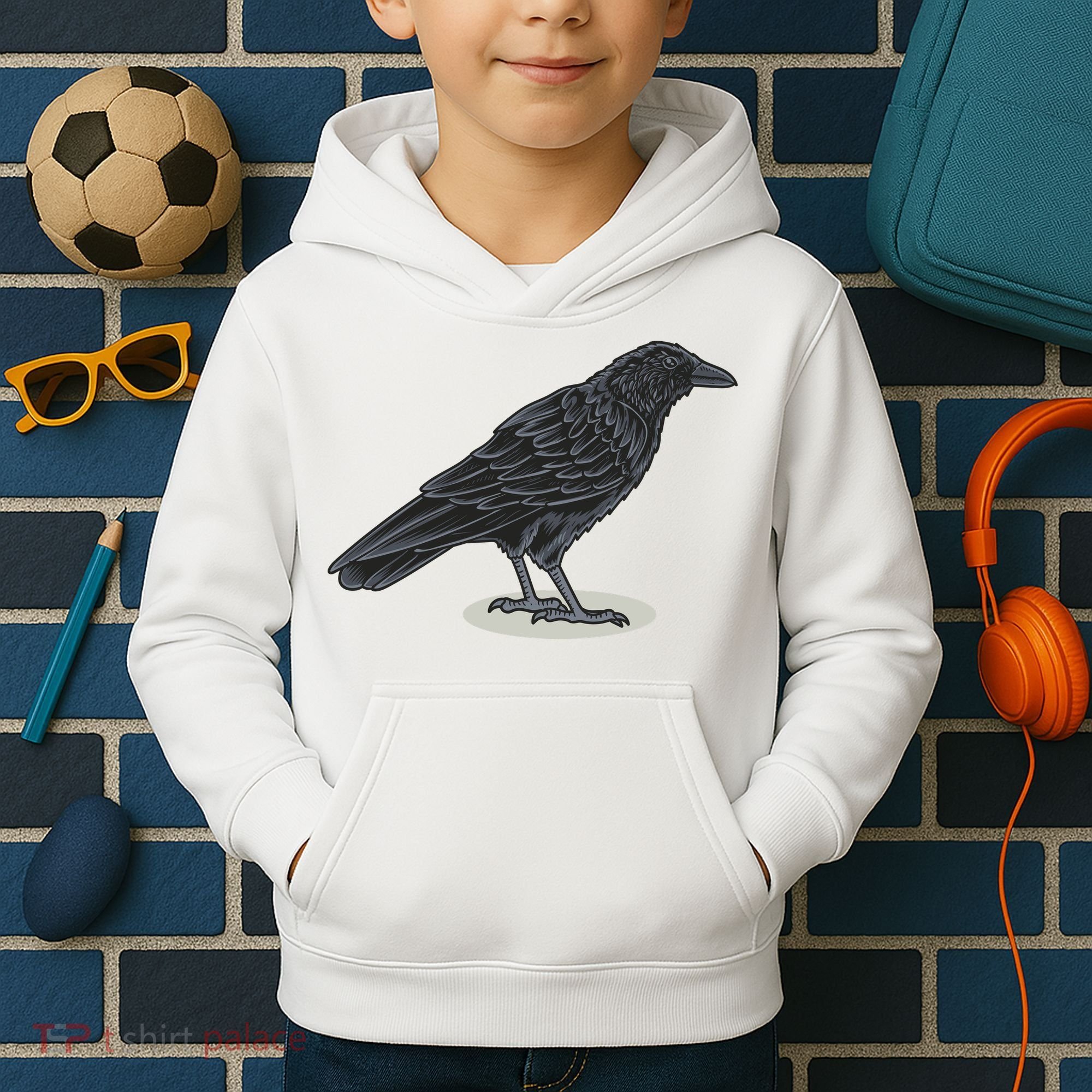 Crow Bird O White Surface Kids Hoodie