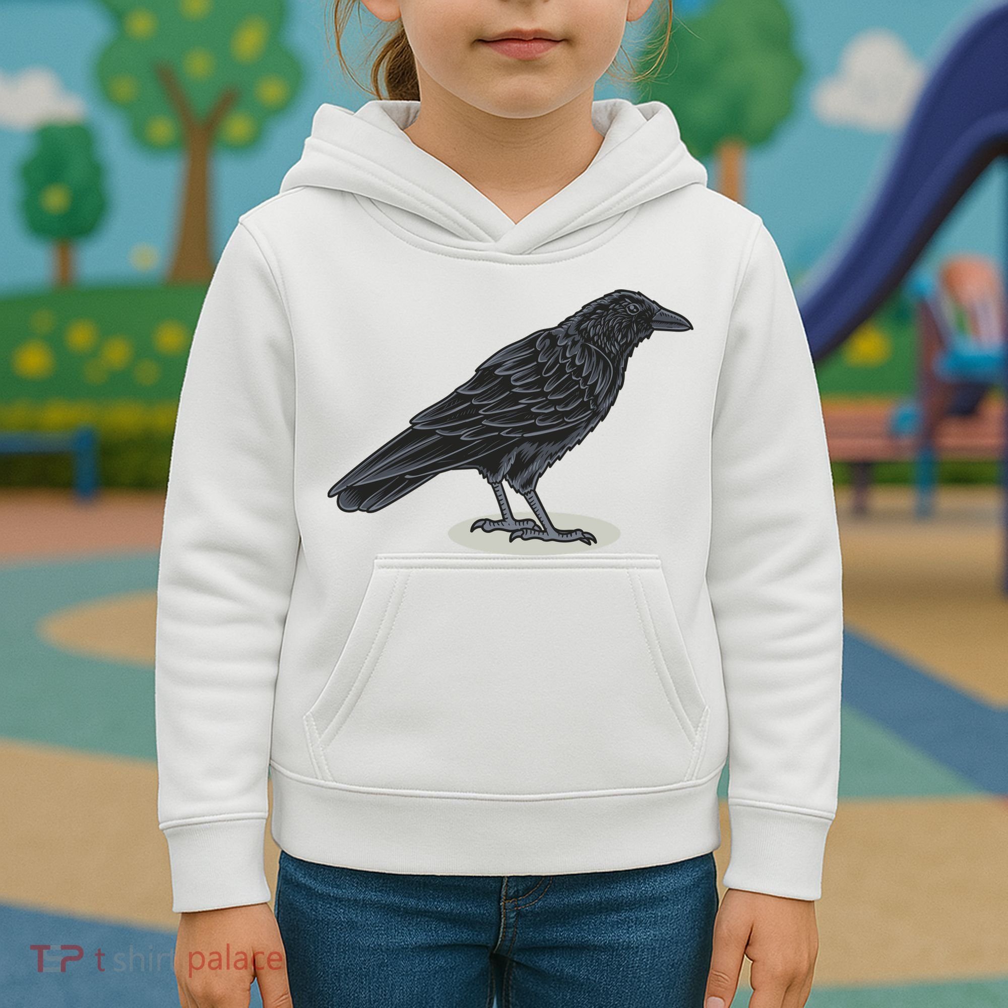 Crow Bird O White Surface Kids Hoodie