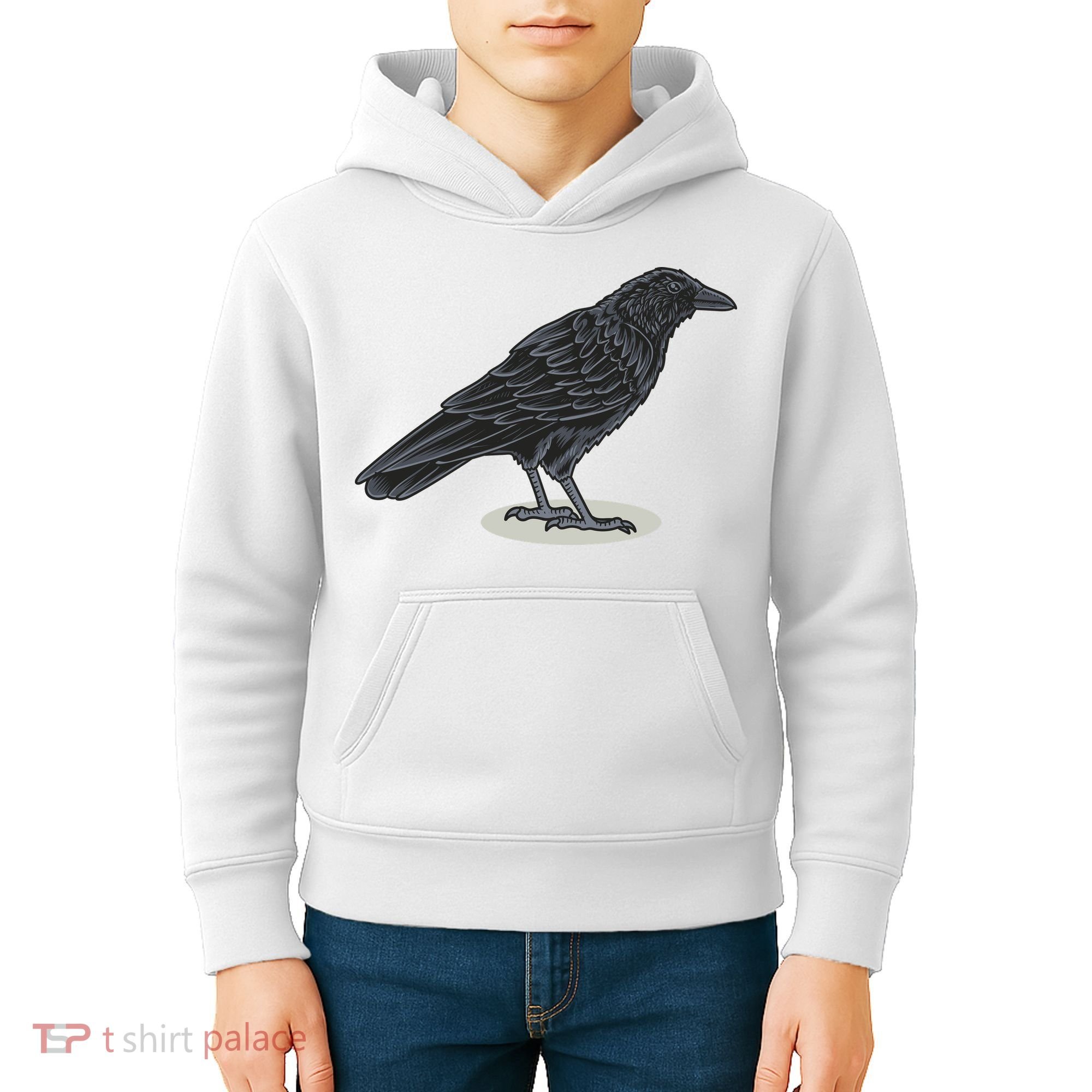 Crow Bird O White Surface Kids Hoodie