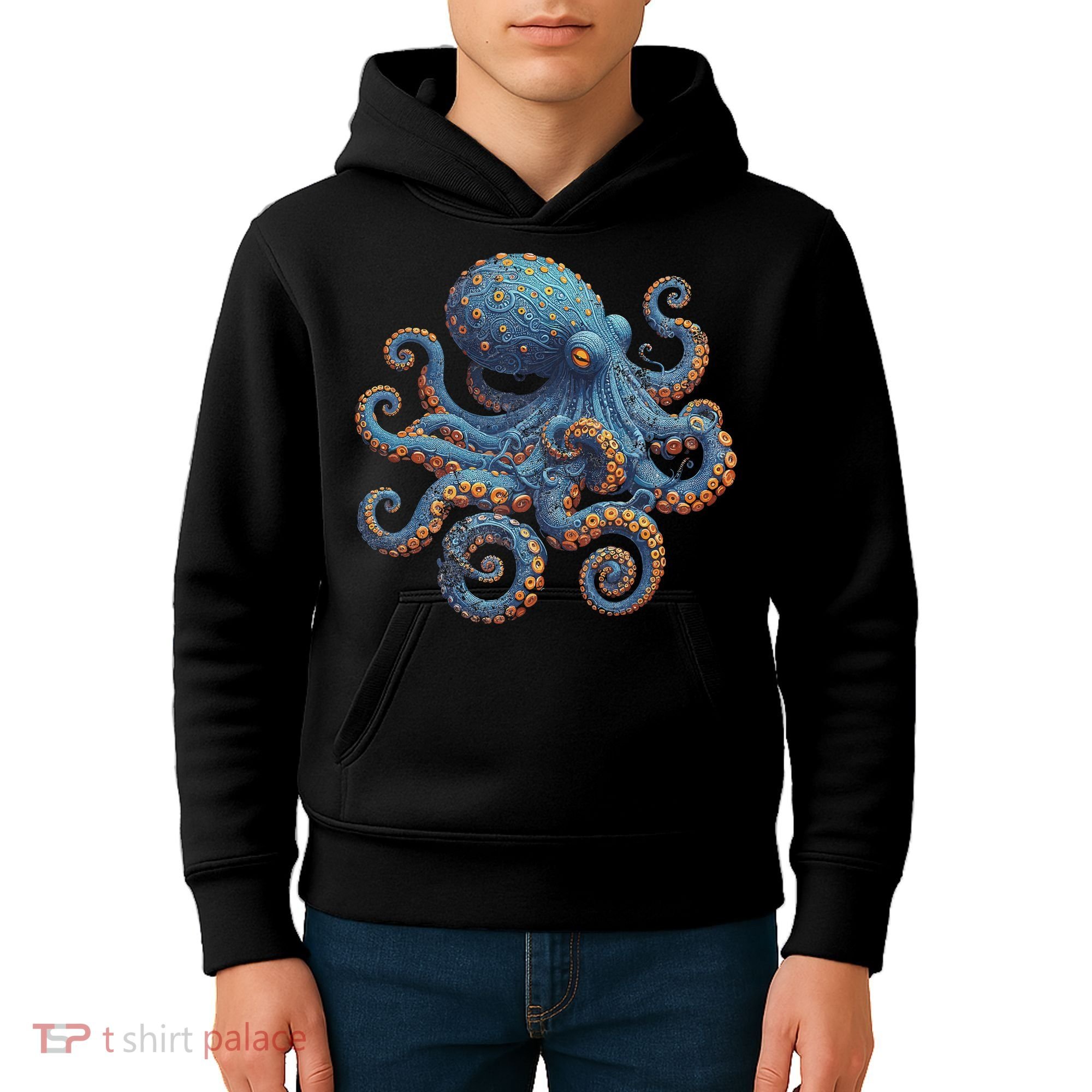 Cool Blue Octopus Women Kids Hoodie