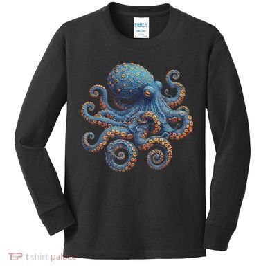 Cool Blue Octopus Women Kids Long Sleeve Shirt