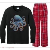 Cool Blue Octopus Women Kids Long Sleeve Plaid Pajama Set thumb 0