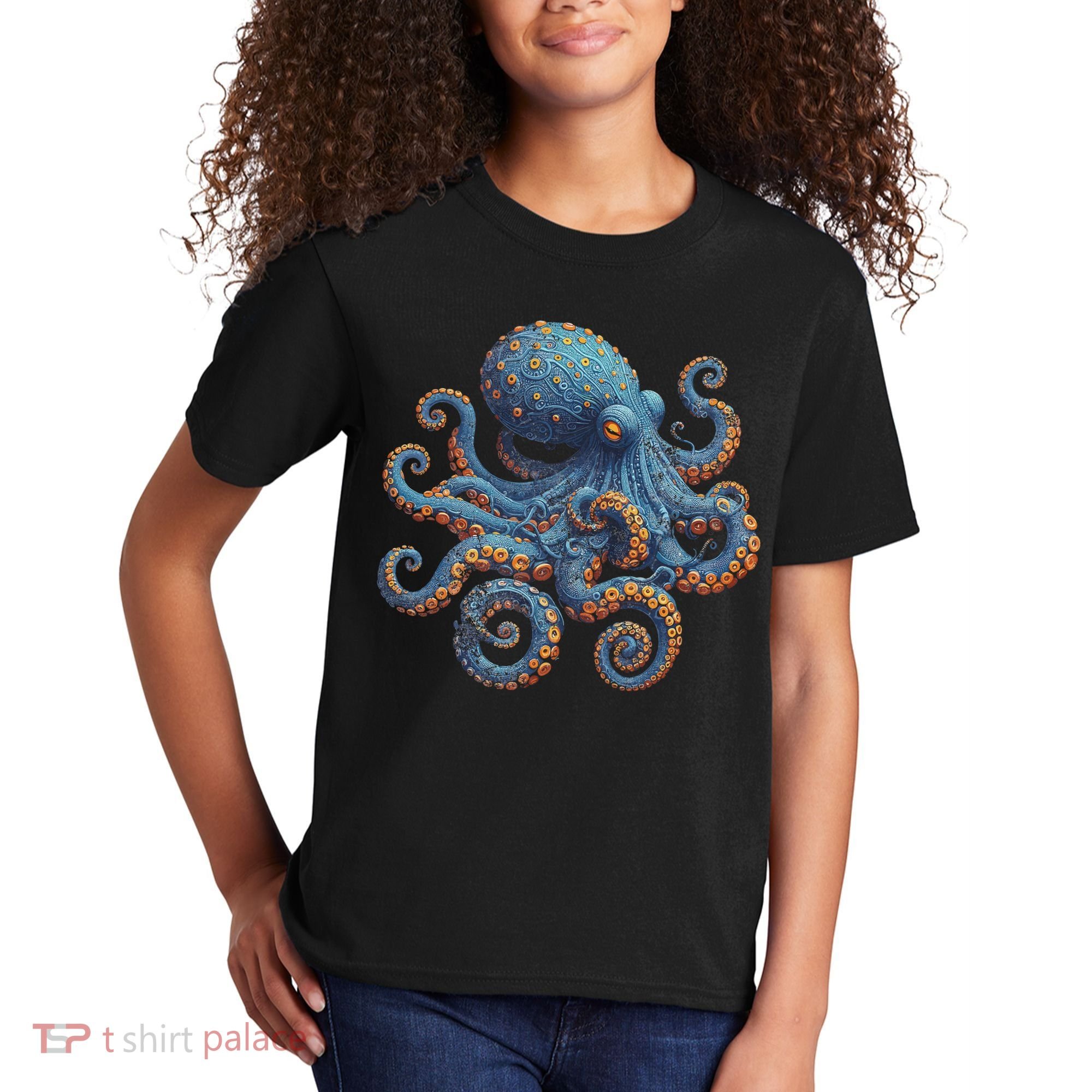 Cool Blue Octopus Women Kids T-Shirt