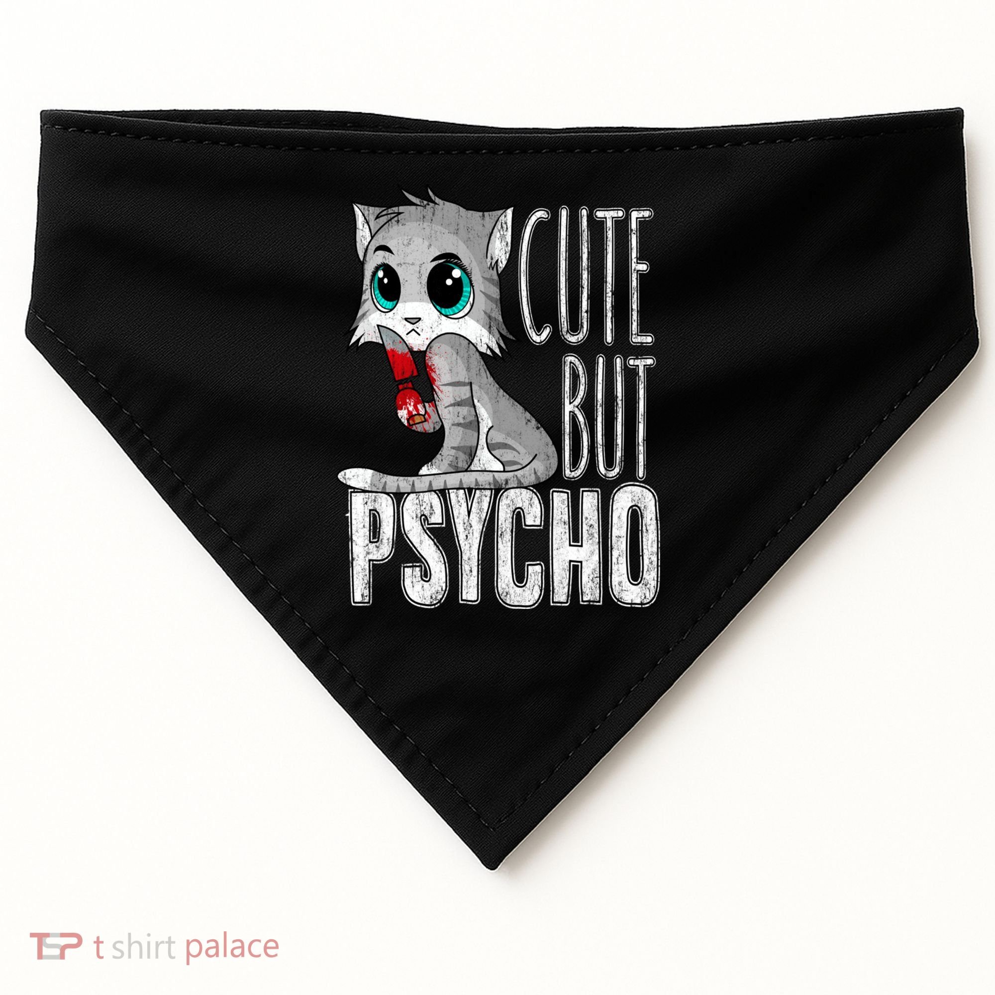 Cute But Psycho Kitty Cat Wife Mom Gift Horror Halloween USA-Made Doggie Bandana
