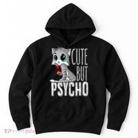 Cute But Psycho Kitty Cat Wife Mom Gift Horror Halloween Hoodie thumb 0