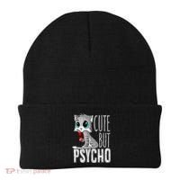 Cute But Psycho Kitty Cat Wife Mom Gift Horror Halloween Beanie thumb 0