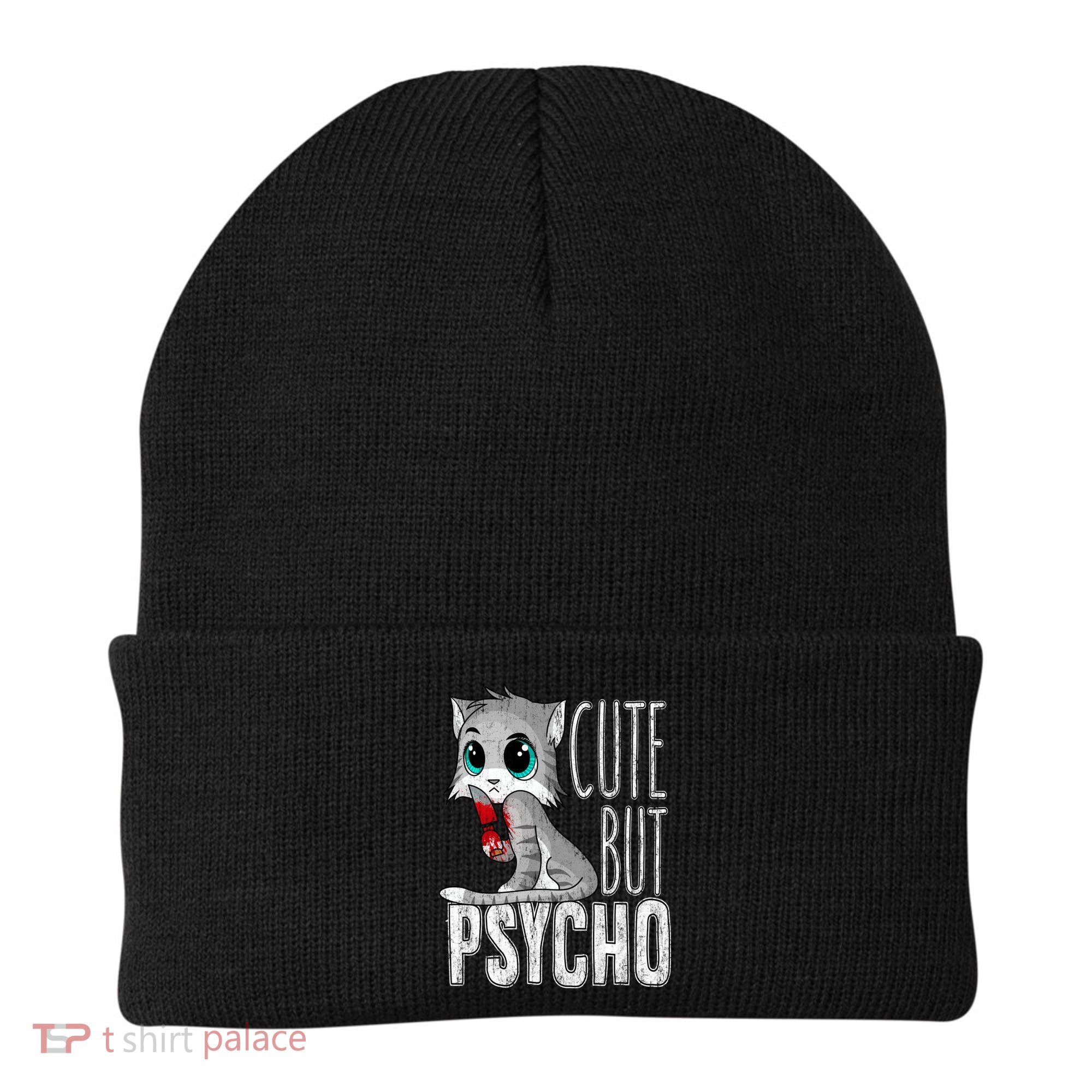 Cute But Psycho Kitty Cat Wife Mom Gift Horror Halloween Beanie