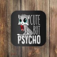 Cute But Psycho Kitty Cat Wife Mom Gift Horror Halloween Coaster thumb 0