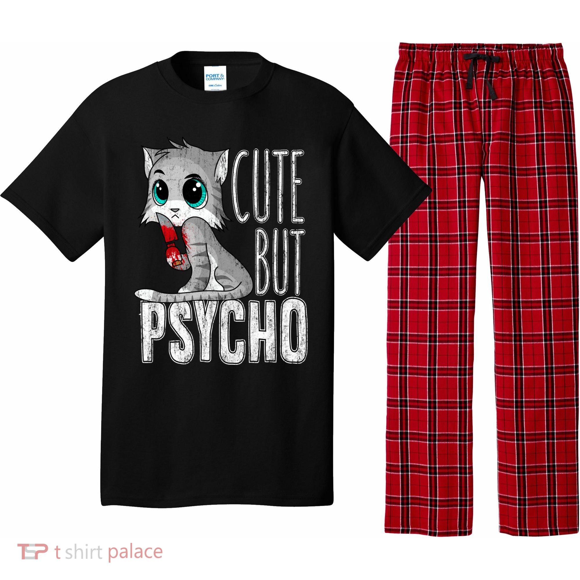 Cute But Psycho Kitty Cat Wife Mom Gift Horror Halloween Pajama Set