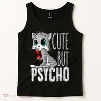 Cute But Psycho Kitty Cat Wife Mom Gift Horror Halloween Tank Top thumb 2