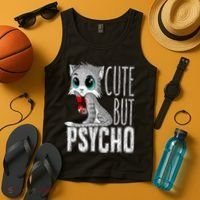 Cute But Psycho Kitty Cat Wife Mom Gift Horror Halloween Tank Top thumb 4
