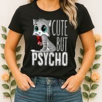 Cute But Psycho Kitty Cat Wife Mom Gift Horror Halloween Women's T-Shirt thumb 2