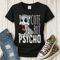 Cute But Psycho Kitty Cat Wife Mom Gift Horror Halloween Women's T-Shirt thumb 3