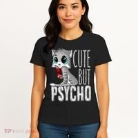 Cute But Psycho Kitty Cat Wife Mom Gift Horror Halloween Women's T-Shirt thumb 4