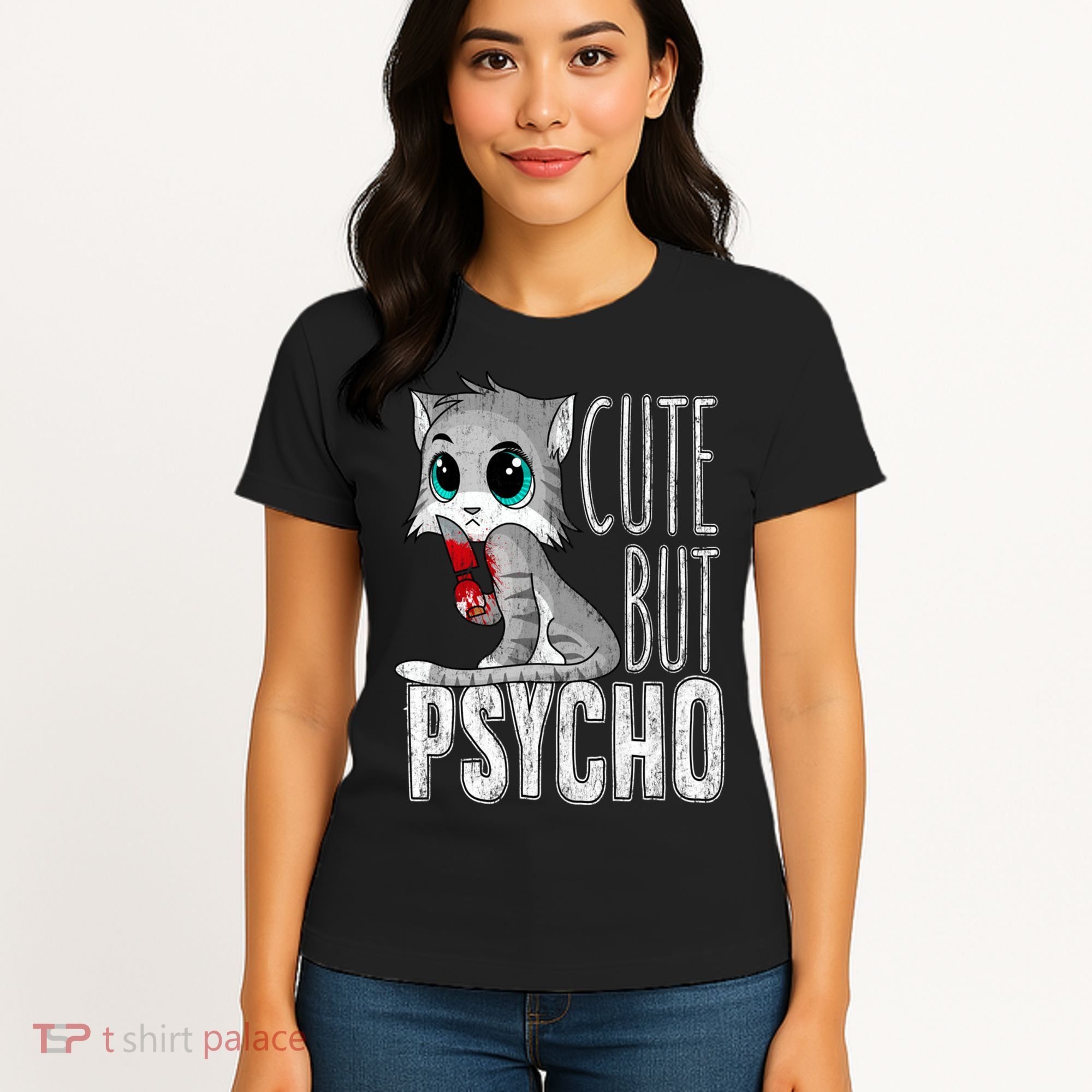 Cute But Psycho Kitty Cat Wife Mom Gift Horror Halloween Women's T-Shirt