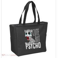 Cute But Psycho Kitty Cat Wife Mom Gift Horror Halloween Tote Bag thumb 2