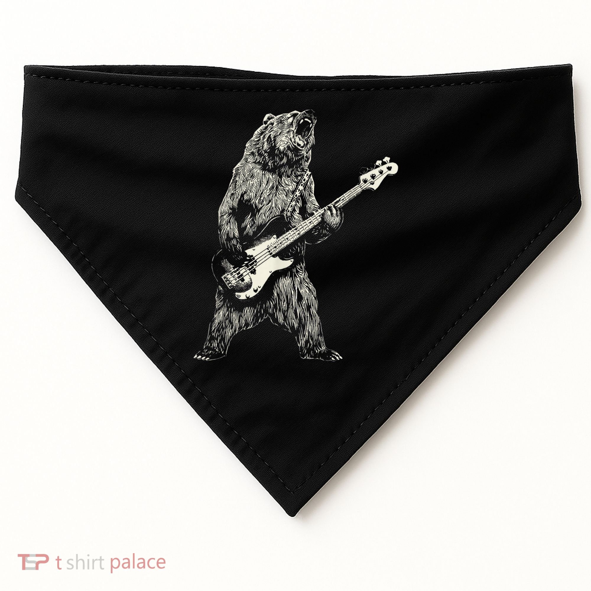 Cute Bear Playing Guitar Gift Guitar Lover USA-Made Doggie Bandana
