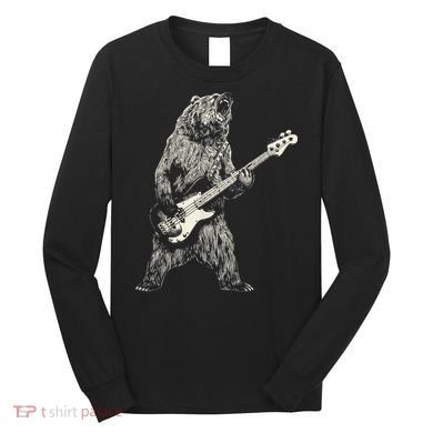 Cute Bear Playing Guitar Gift Guitar Lover Long Sleeve Shirt