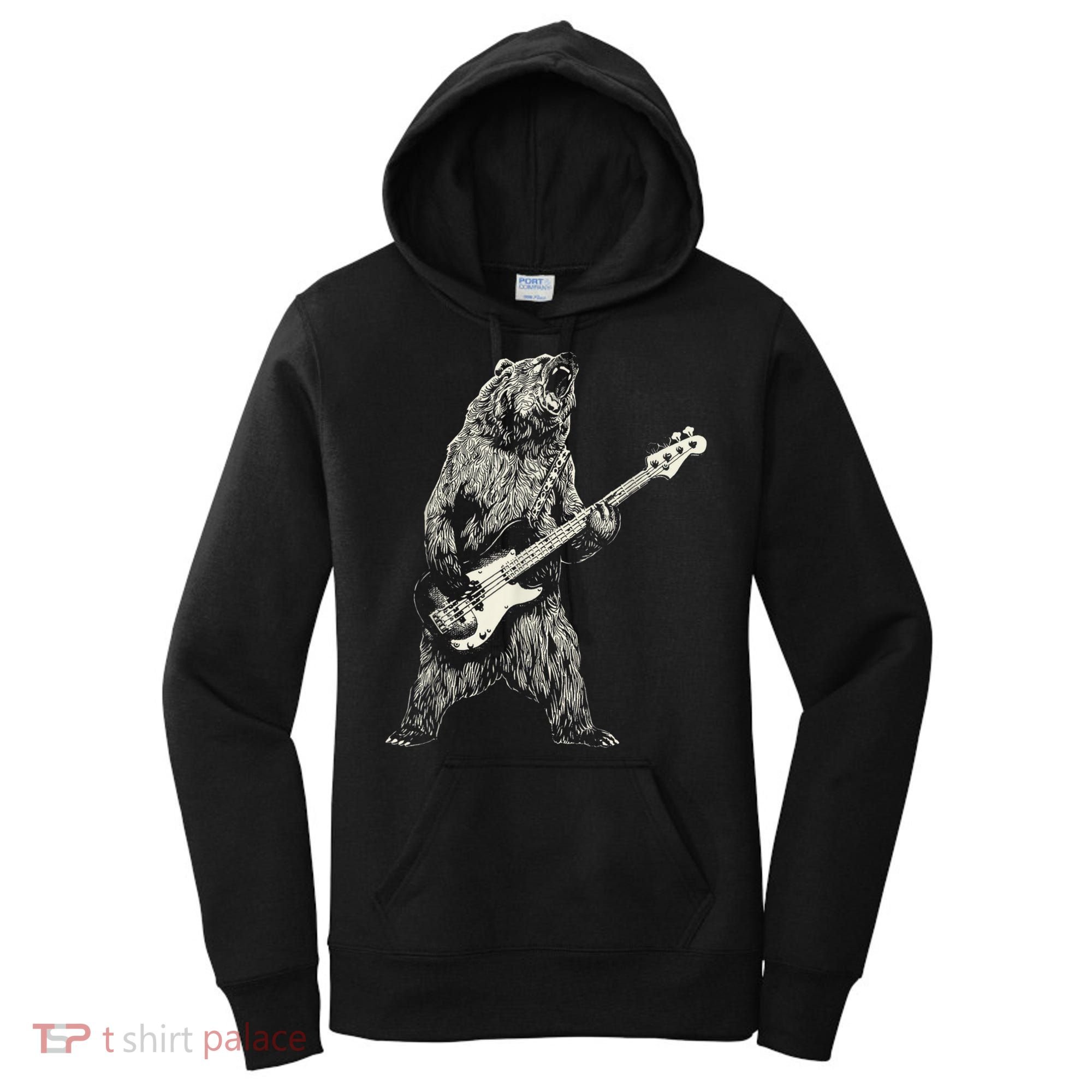 Cute Bear Playing Guitar Gift Guitar Lover Women's Hoodie