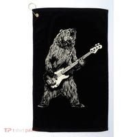 Cute Bear Playing Guitar Gift Guitar Lover Golf Towel thumb 0