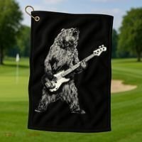 Cute Bear Playing Guitar Gift Guitar Lover Golf Towel thumb 1