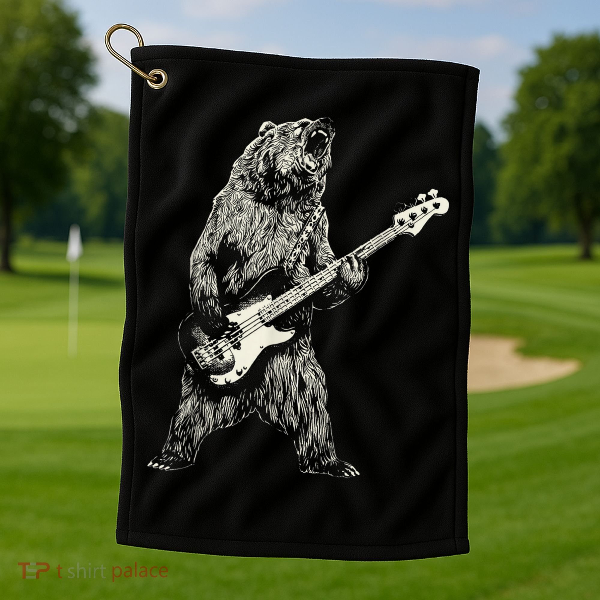 Cute Bear Playing Guitar Gift Guitar Lover Golf Towel