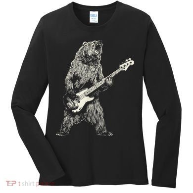 Cute Bear Playing Guitar Gift Guitar Lover Women's Long Sleeve Shirt