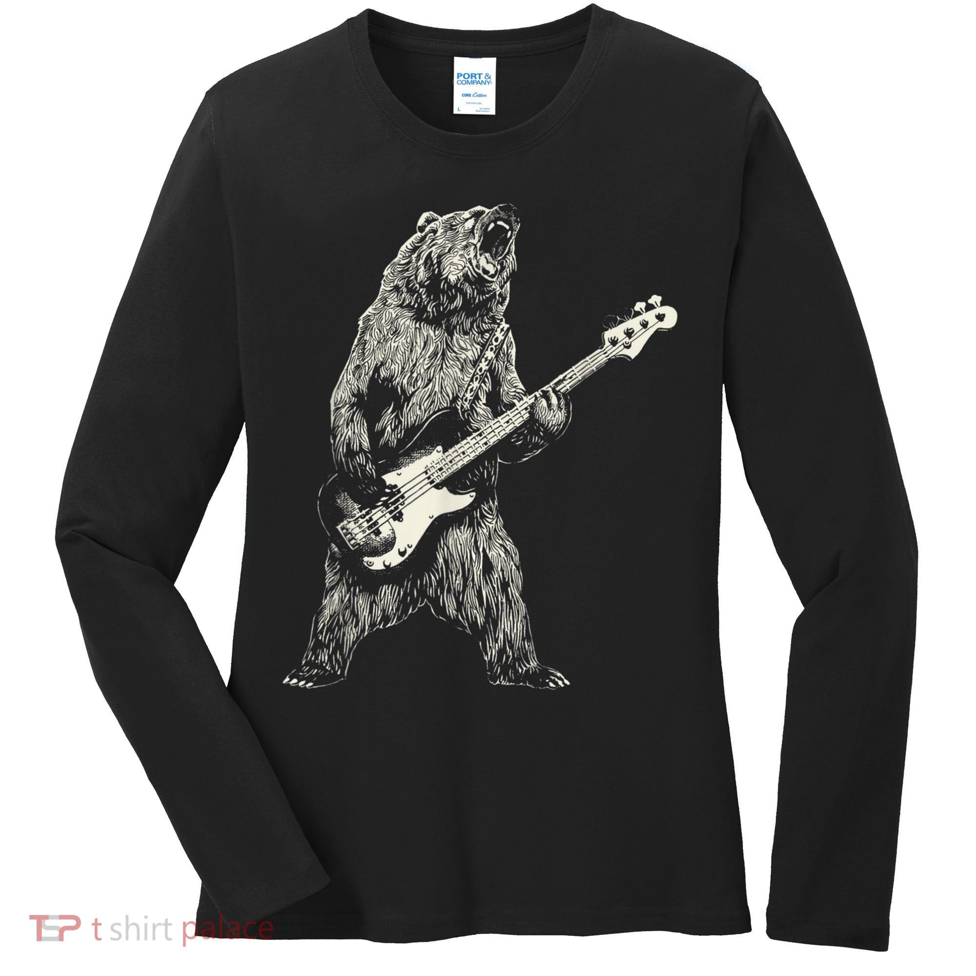 Cute Bear Playing Guitar Gift Guitar Lover Women's Long Sleeve Shirt